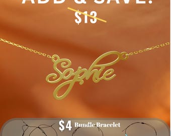 Personalized Cursive Name Necklace & Bracelet Set - 925 Silver or 14k Gold Script Pendant Gift