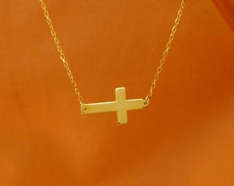Mini Gold Cross Necklace, 14K Gold Plated or Silver, Tiny Cross Necklace, Christian Pendant, Dainty Cross Gift, Gift For Her