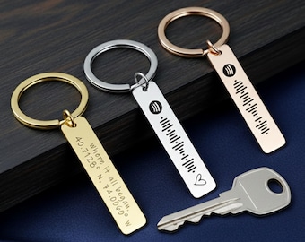 Sterling Silver Spotify Code Keychain, Personalized Spotify Keychain, Valentine's Day Gift, Engraved Keychain, Qr Code Keyring