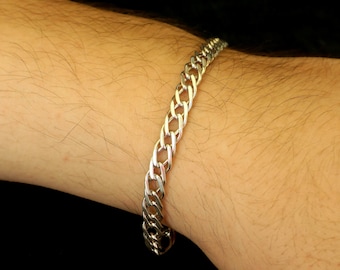 Handmade 925 Sterling Silver Curb Cuban Bracelet - 6mm Bold Chain, Halloween and Christmas gift