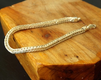 Handmade Solid 925 Sterling Silver Foxtail Bracelet - 4mm Wheat Chain, Halloween and Christmas gift