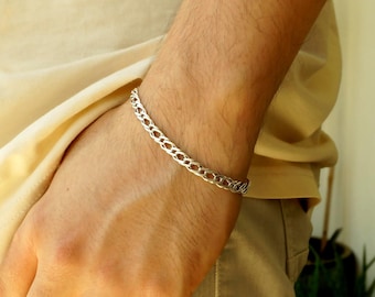 Handmade 925 Sterling Silver Curb Bracelet - 6mm Polished Chain, Halloween and Christmas gift