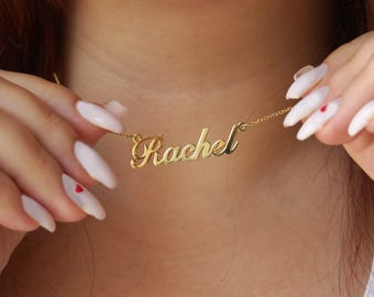 Personalized Cursive Name Necklace: 14k Gold Plated Sterling Silver, Halloween and Christmas Gift