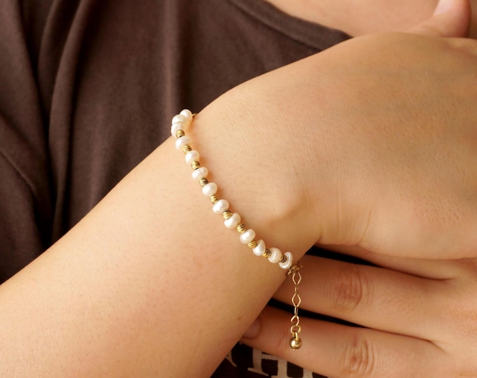 Featured listing image: Baroque Freshwater Pearl Bracelet: 14K Gold-Plated Sterling Silver,Halloween and Christmas gift