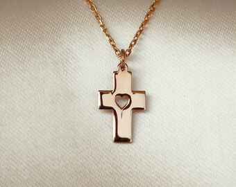 Dainty Mini Cross Necklace - 14k Gold Plated or Silver Christian Pendant, Tiny Religious Gift for Her