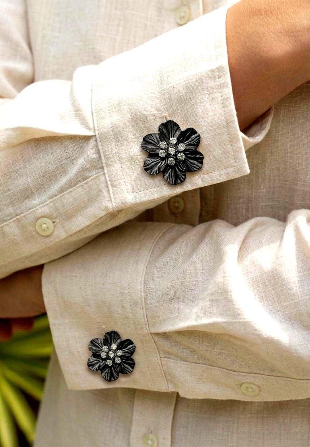 Custom Button Covers, Black Floral Button Covers With Crystal, Jacket ...