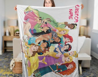 Name Personalized Disney Princess Blanket, Watercolor Castle Coquette Bows Blanket, Belle Rapunzel Tiana Ariel Elsa blanket PAS015.C