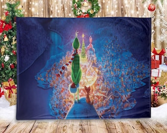 Manta Grench personalizada, manta navideña Grench con nombre personalizado, manta decorativa navideña de Whoville, regalo para nieta, regalo de Navidad PAS022