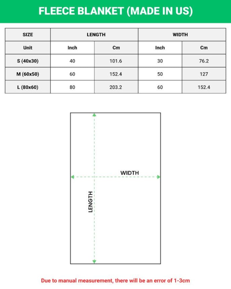 Puede incluir: Una manta polar blanca con especificaciones de tama&ntilde;o. Los tama&ntilde;os de la manta son: Peque&ntilde;a (101,6 x 76,2 cm), Mediana (152,4 x 127 cm) y Grande (203,2 x 152,4 cm). La imagen tambi&eacute;n incluye la longitud y el ancho en pulgadas.