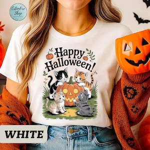 Vintages 90er Jahre Katzen Halloween Shirt, Retro Halloween Shirt, Gruseliges T-Shirt, Kürbis Shirt, Halloween Tees, Vintage Halloween PSS031.DT