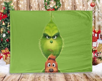 Personalized Grench Blanket | Custom Name Grench Christmas Blanket, Christmas Whoville Throw Blanket, Gift For Granddaughter, Xmas PAS024