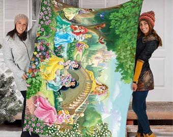 Personalized Disney Princess Blanket, Watercolor Castle Coquette Bows Blanket, Belle Rapunzel Tiana Ariel Elsa blanket, Birthday Girl PAS001