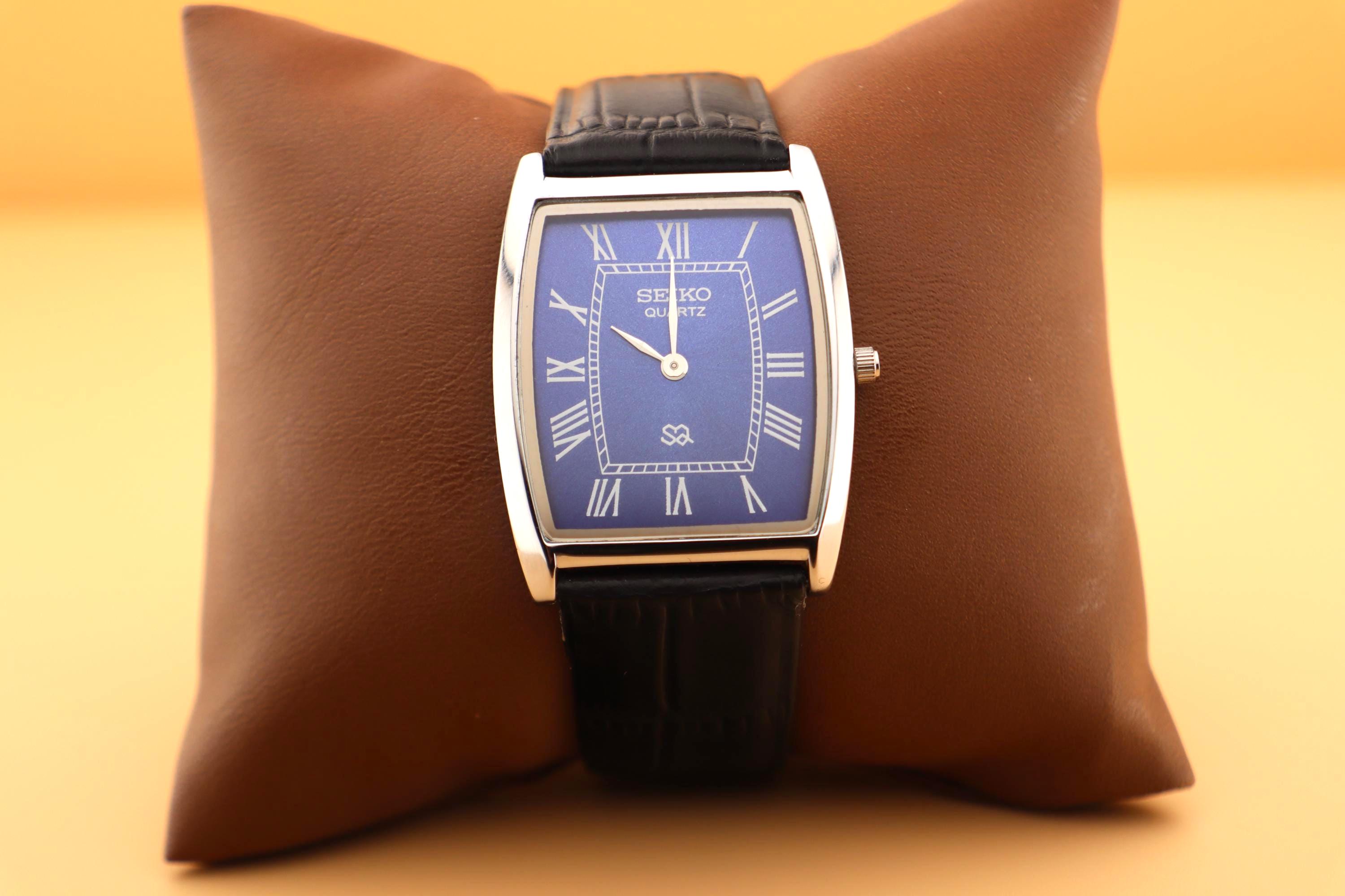 Seiko Slim Vintage Barrel Tank Quartz Men's Wrist Watch With Blue