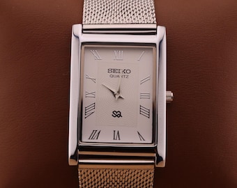 Vintage Seiko 7320 Silver Tank Watch Square Gift Her Ladies Women