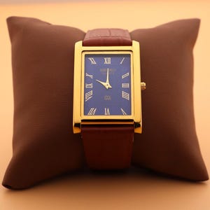 Blue Dial and Gold Case, Paired with a New Camel Leather Strap — Seiko Slim Vintage Quartz Men’s Wristwatch