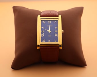 Blue Dial and Gold Case, Paired with a New Camel Leather Strap — Seiko Slim Vintage Quartz Men’s Wristwatch