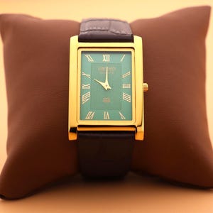 Elegant Green Dial and Gold Case, Paired with a New Dark Brown Leather Strap — Seiko Slim Vintage Quartz Men’s Wristwatch