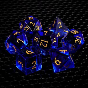 Blue Dnd Dice Full Set,Dnd Glass Sharp Edge D&D Dice Set, Dungeons and Dragons Polyhedral RPG Gemstone Dice Set