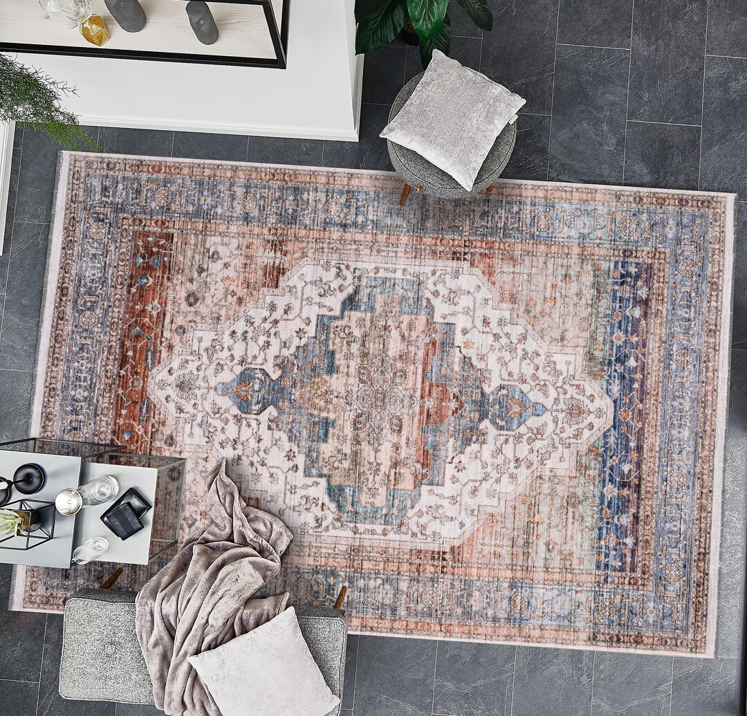 Smoth Rug Medallion Vintage Smooth Design Area Rugs Easy to Clean Washable ...