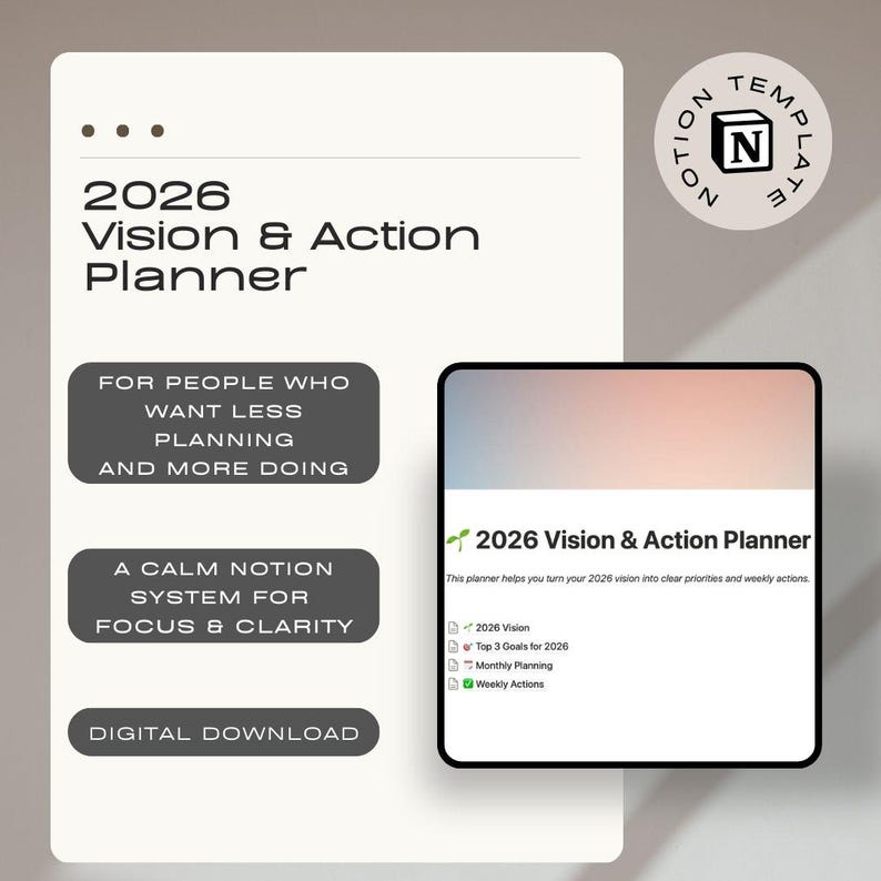 2026 Vision and Action Planner | Notion Template for Goals, Focus ...