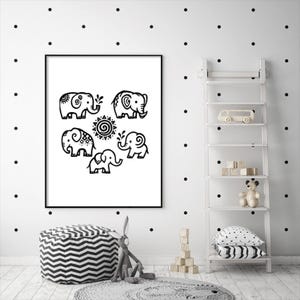 Cute Thai Elephant – Printable Wall Art Digital Download, Whimsical Nursery or Kids Room Decor
