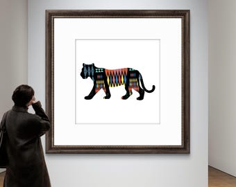 Impressão artística de tigre tailandês: decoração tribal Akha (download digital)