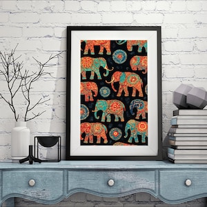 Thai Art and Elephants – Printable Wall Art Digital Download, Traditional Thai Wildlife Decor