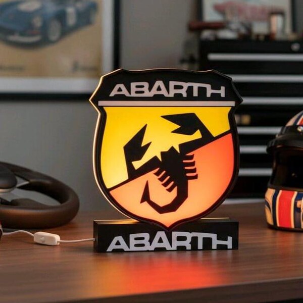 Abarth LED Logo Light | Shield Emblem Lamp | Automotive Decor | Garage & Desk Light | Abarth Gift