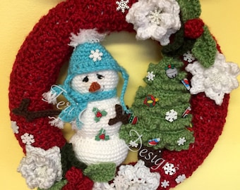 Winter Wreath With Snowman and Tree Crochet Pattern by Teri Crews Instant Download PDF