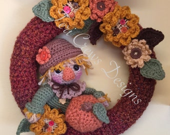 Fall Scarecrow Wreath Crochet Pattern by Teri Crews Instant Download PDF