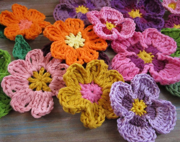 Simple Flowers Crochet Pattern, 4, 6 and 8 Petal Flowers And Free Simple Leaves Pattern, Digital Pattern, Instant Download, TCrewsDesigns