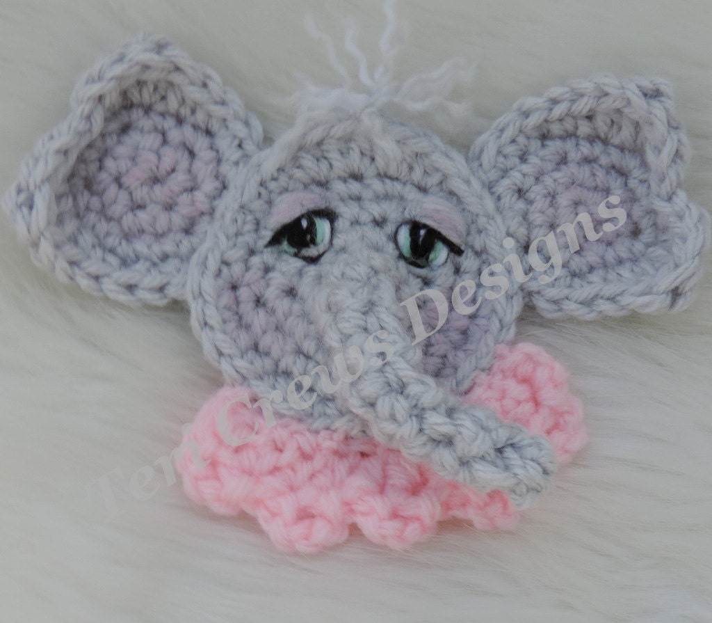 Cute Elephant Applique Crochet Pattern Instant Download by Teri Crews