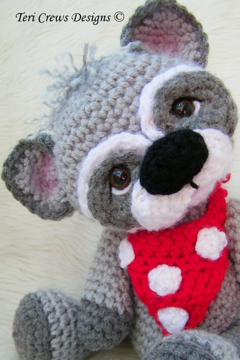 Crochet Pattern Cute Raccoon by Teri Crews Wool and Whims Instant Download PDF Format image 1