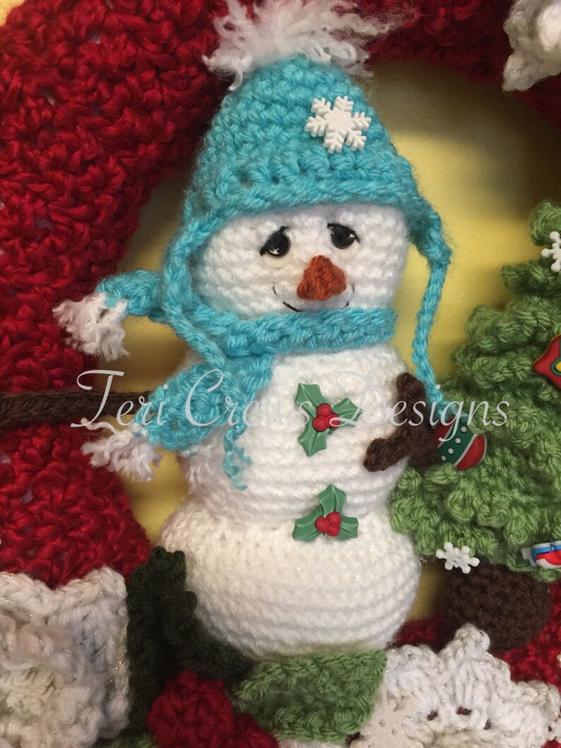 Winter Wreath With Snowman and Tree Crochet Pattern by Teri Crews Instant Download PDF image 4