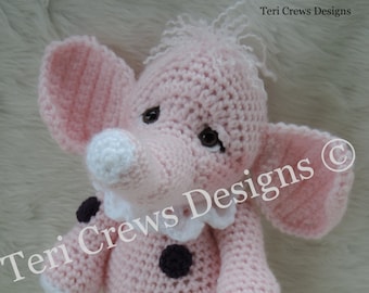 Crochet Pattern Cute Elephant PDF Instant Download Teri Crews Wool and Whims Tutorial Instructions