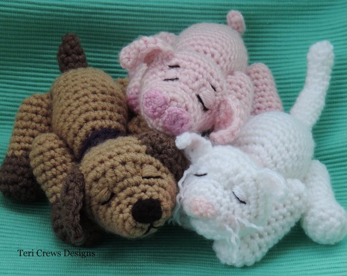 Crochet Pattern Sleepy Pets Pig Dog and Cat PDF Instant Download Teri Crews