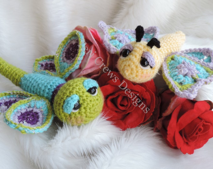 Cute Flutter Flies Crochet Pattern Adorable Dragonfly and Butterfly by Teri Crews