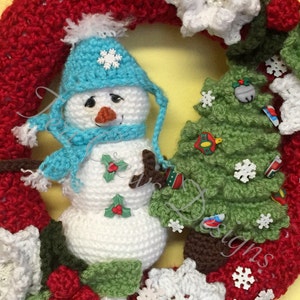 Winter Wreath With Snowman and Tree Crochet Pattern by Teri Crews Instant Download PDF image 2