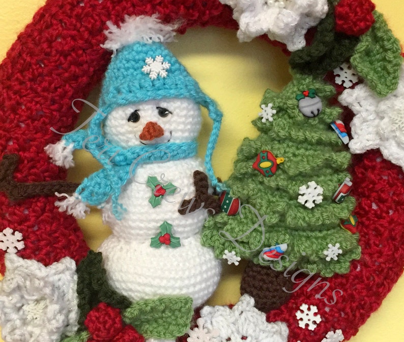 Winter Wreath With Snowman and Tree Crochet Pattern by Teri Crews Instant Download PDF image 2