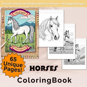 Printable Horse Coloring Book for Kids & Adults, 65 Realistic Horse Pages, Downloadable PDF, Farm Animal Coloring Sheets, Digital Art Book