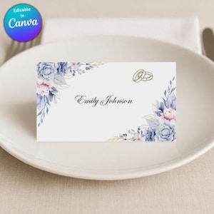 Wedding Place Card Canva Template, Printable Name Card, Wedding Placement Card, Editable Table Place Card, Folded Seating Template