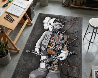 KAWS Inspired Robot Rug – Futuristic Mecha Toy Art Carpet