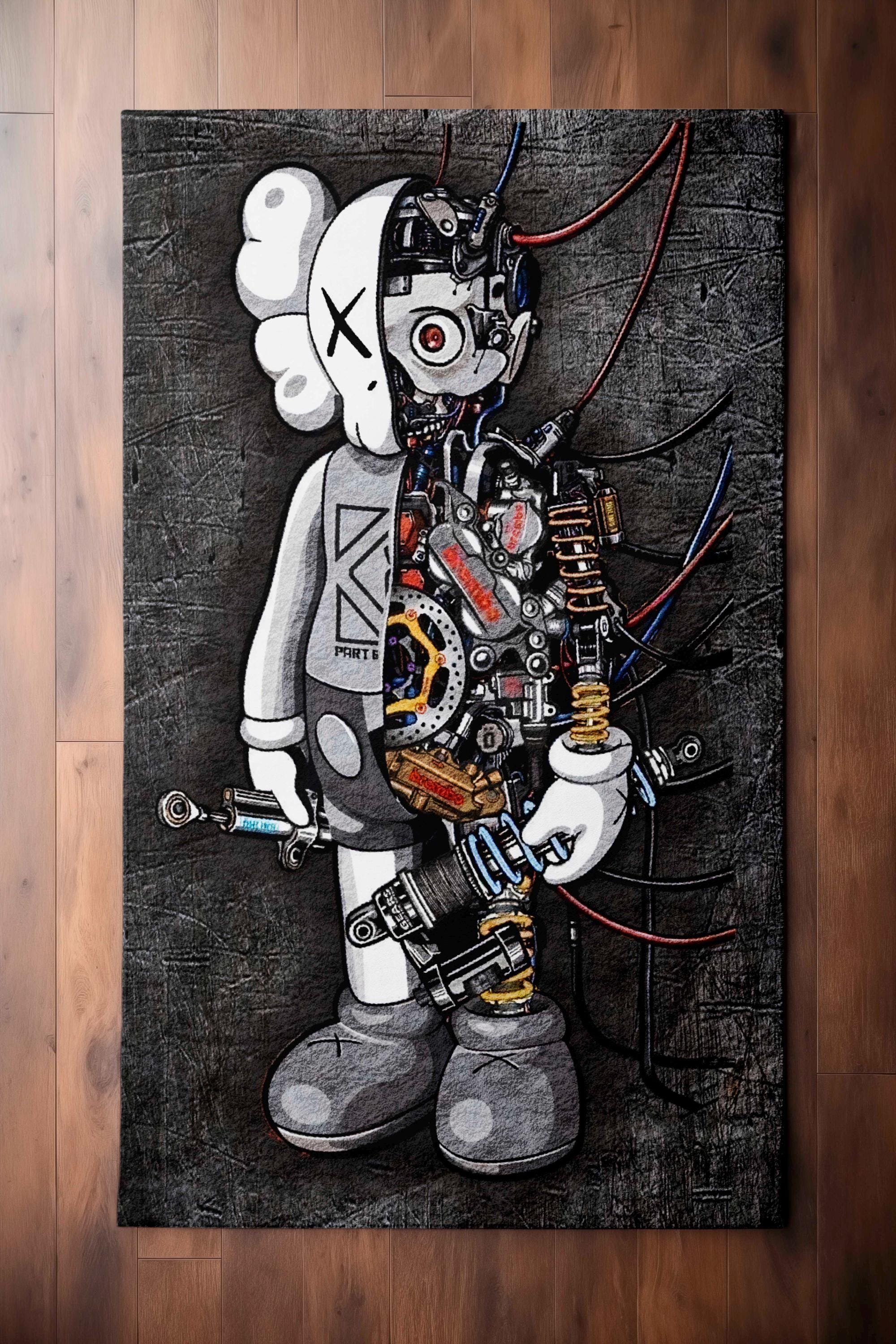 アールビバン ピーター・アンブッシュ VILLAIN UPRISE  版画 KAWS Inspired Robot Rug – Futuristic Mecha Toy Art Carpet