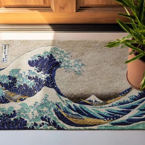 Hokusai Great Wave Rug – Japanese Ukiyo-e Art Carpet, Mount Fuji Ocean Wave Print Floor Mat, Iconic Japanese Culture Home Décor