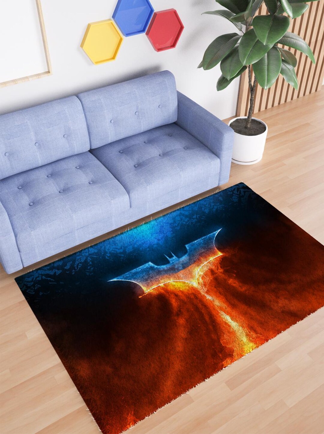 Epic Rug Batman Inspired Fire & Ice Rug – Dark Knight Hero Logo Carpet, Epic ...