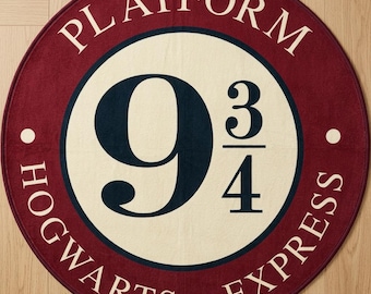 Platform 9 3/4 Logo Round Rug, Cinematic Vintage Station Aesthetic Rug for Bedroom, Game Room, Or Entryway, Fantasy Fans And Collectors D...