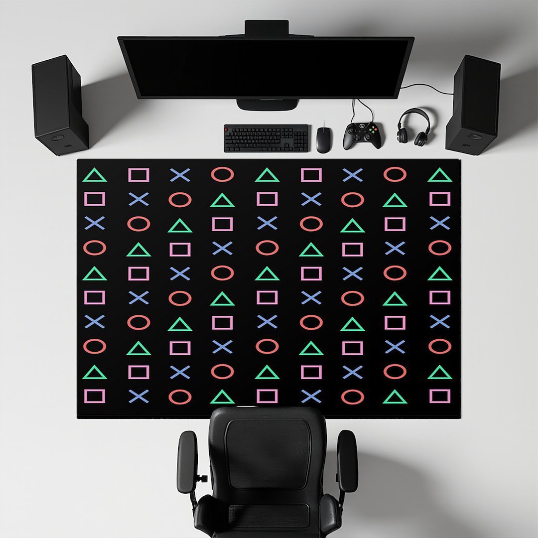 Ps3 Rugs Playstation Symbols Rug – Gamer Room Carpet, Video Game Inspired Floor ...