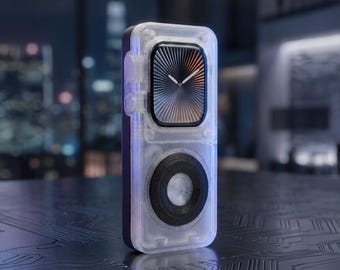 Retro iPod Style Apple Watch Case with Working Scroll Wheel | Transparent Clear Edition | 3D Printed Classic MP3 Mod for Series 10 9 8 7 SE