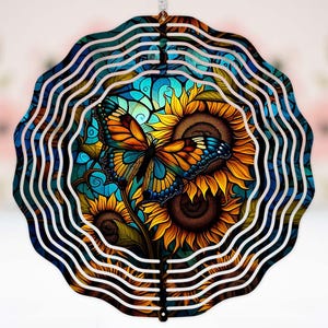 Butterfly Sunflower art nature decor gift for her gift for mom girls room decor housewarming floral art home decor outdoor wind spinner#280