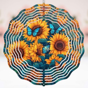Sunflower lover art butterfly decor gift for mom gift for her house warming gift home decor outdoor decor mothers day gift Wind Spinner#277